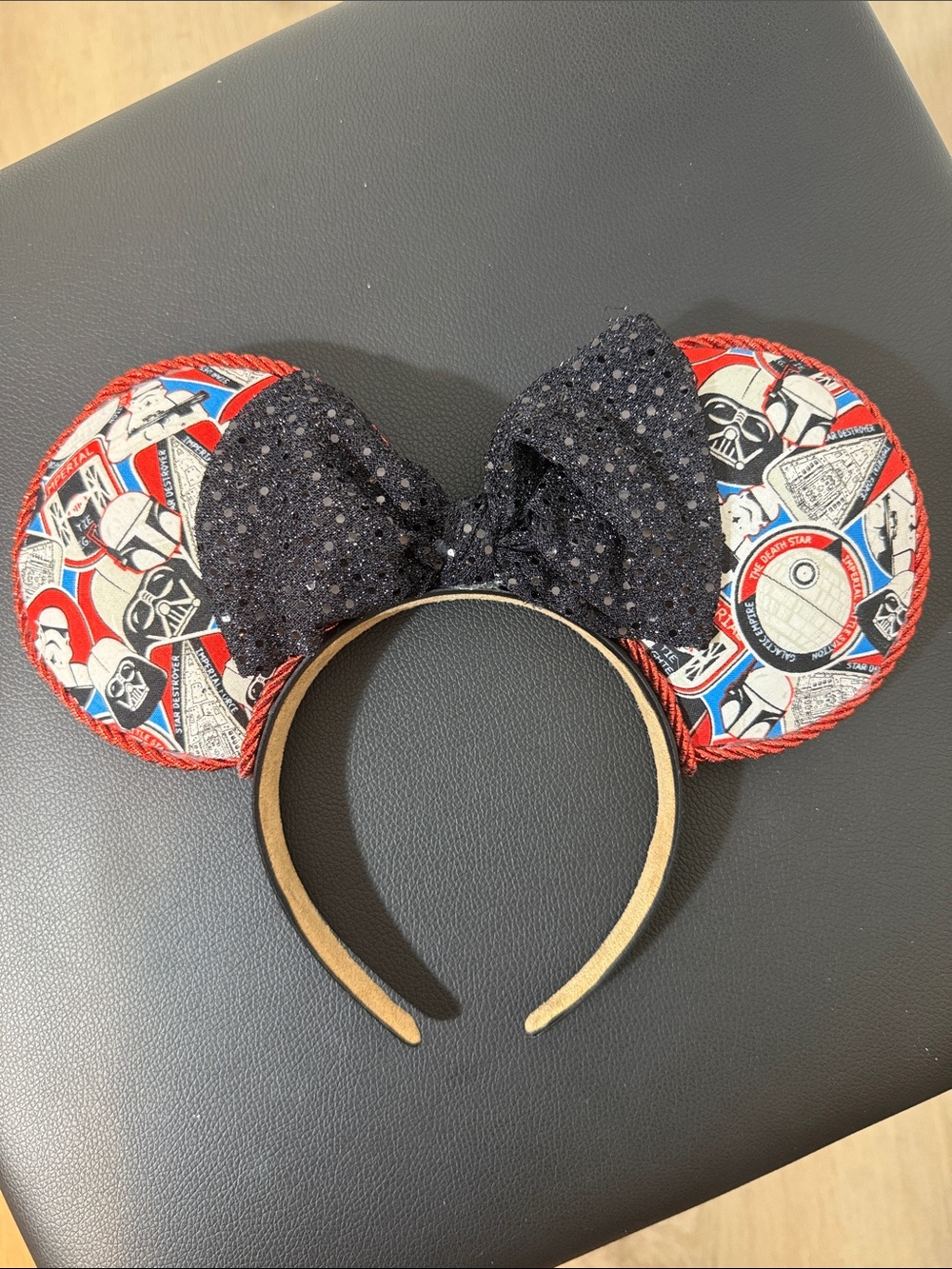 Star Wars Sequin Bow Ear Headband in Black and Red - Picture 5 of 5